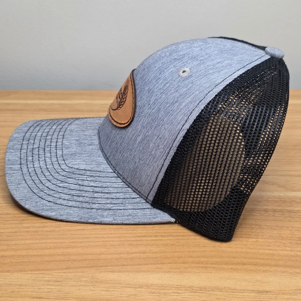 Alliance Ag & Grain Leather Patch Baseball Cap Grey w/‎ Black Mesh Snapback OSFA